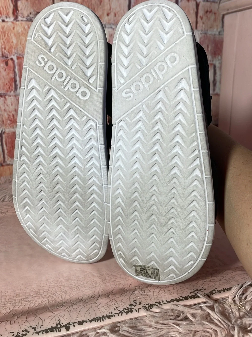 adidas Black and White Kids Logo Strap Sandals